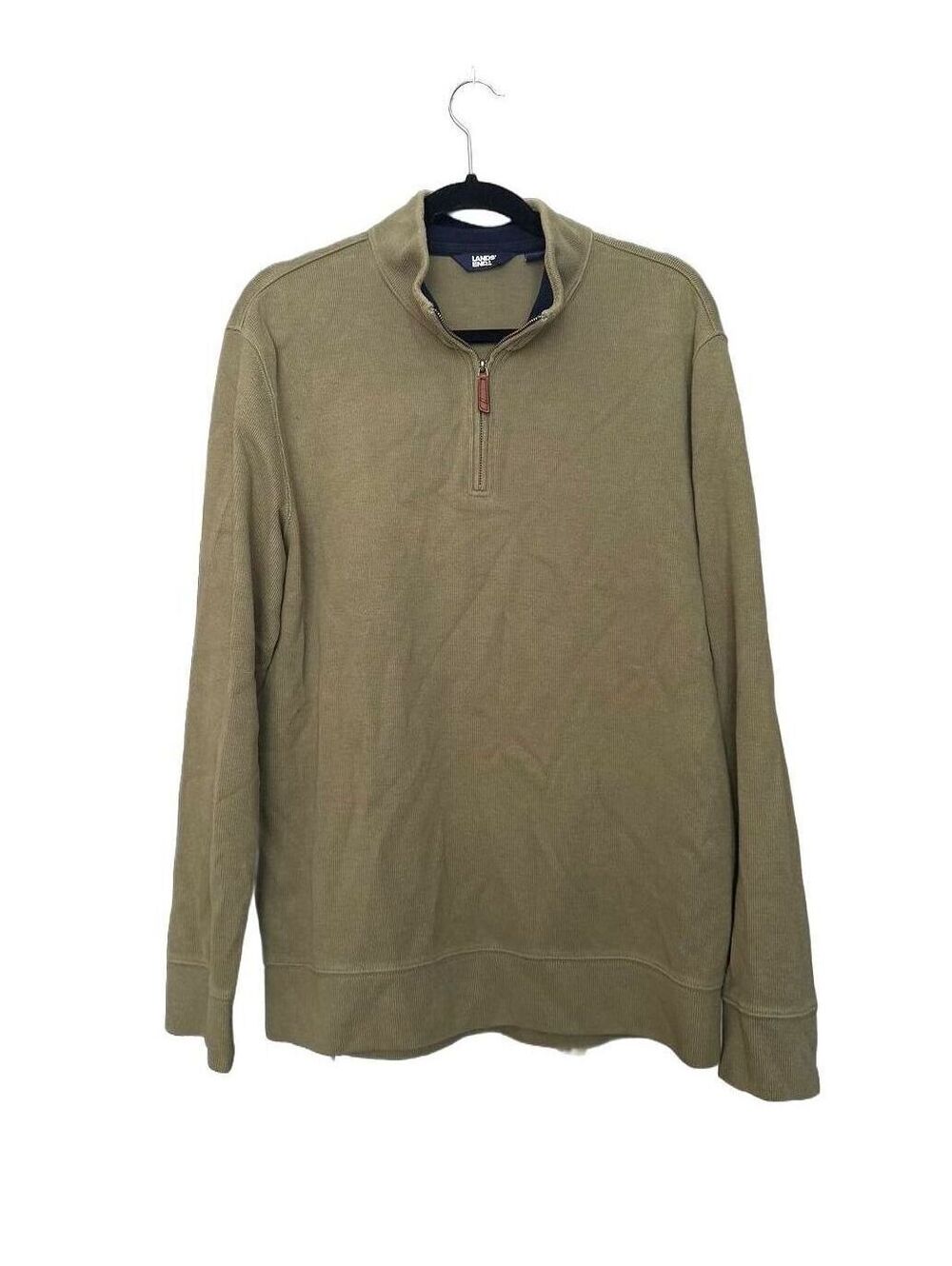 Lands End 1/4 Zip Pullover Light Green Cotton Sweater Mens Size Large
